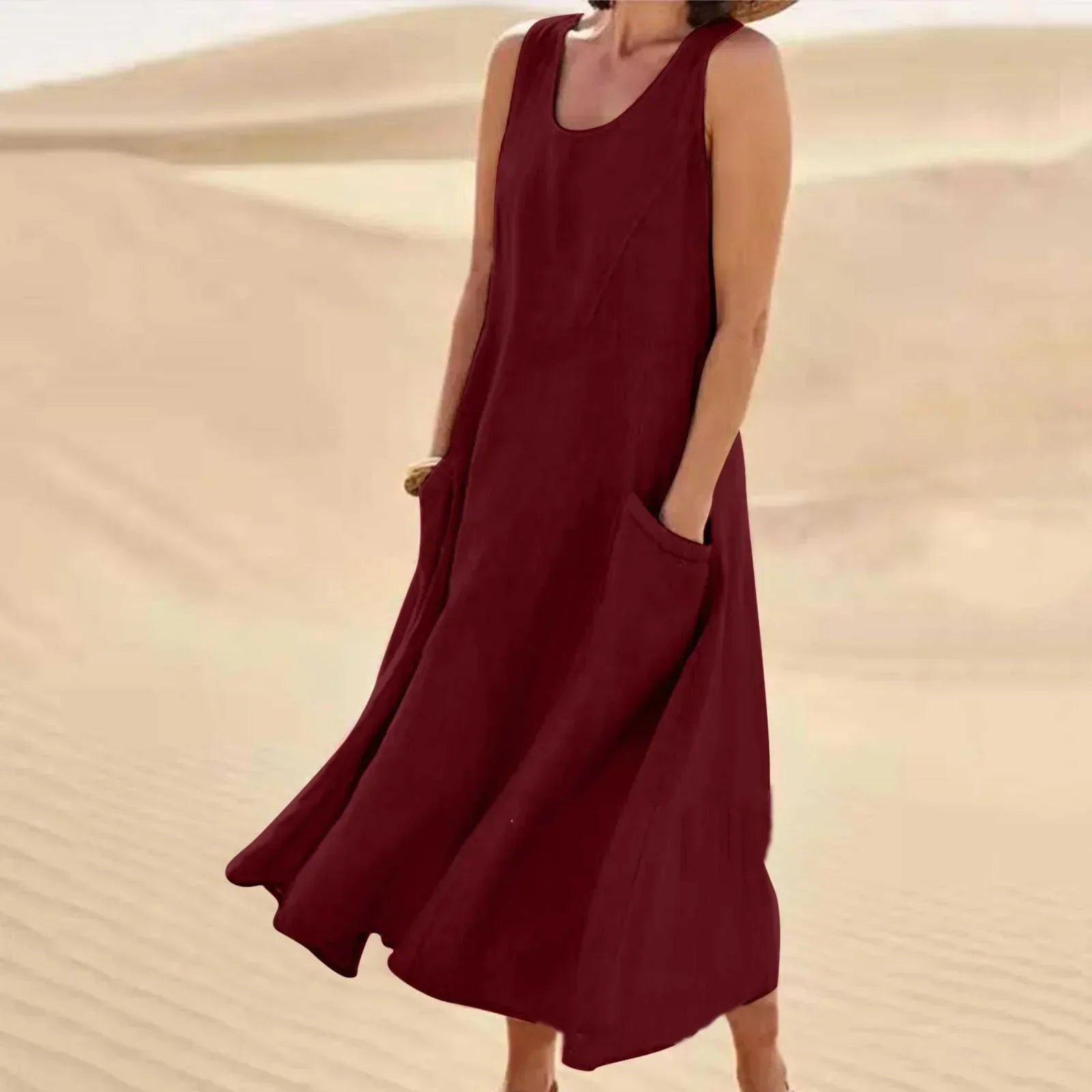 GR | Sleeveless linen dress with pockets for women