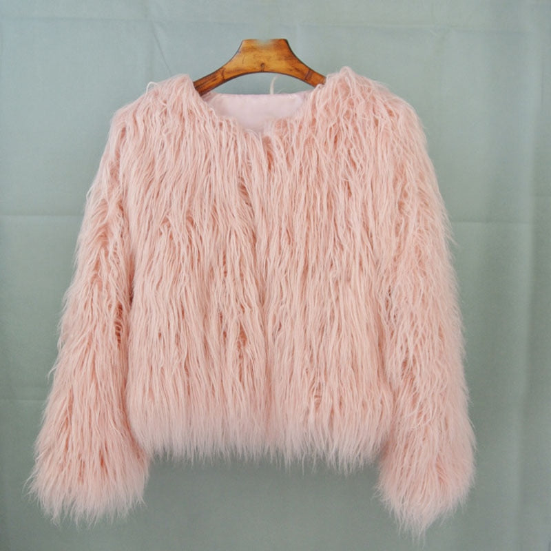 Women's thick warm faux fur coat 