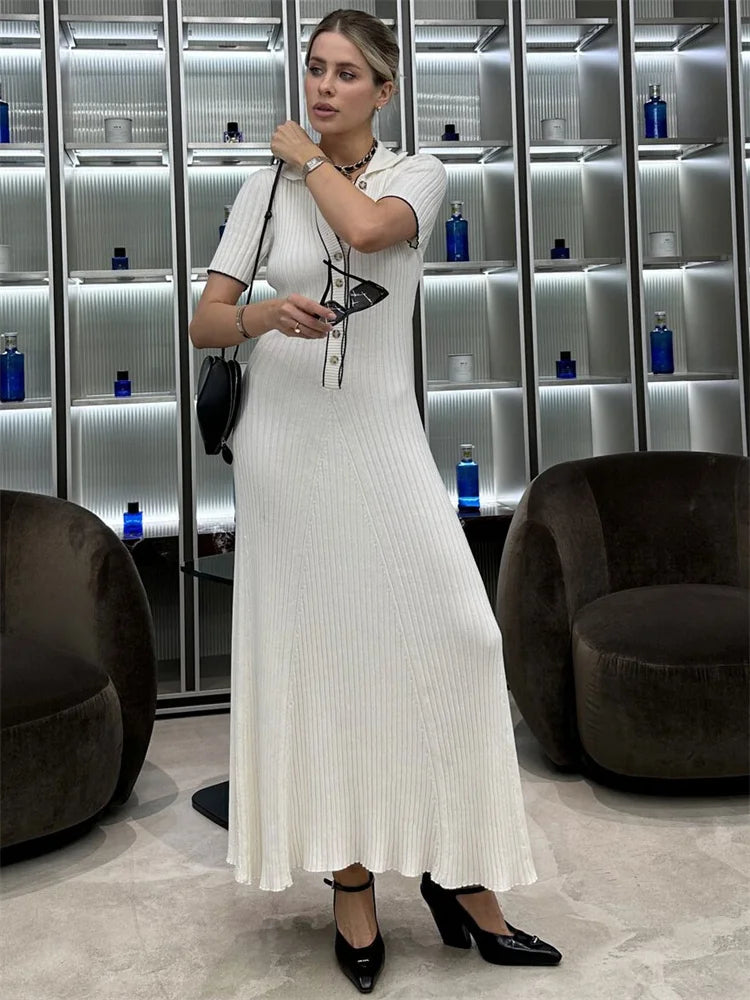 GR | Patchwork Lapel Knit Maxi Dress