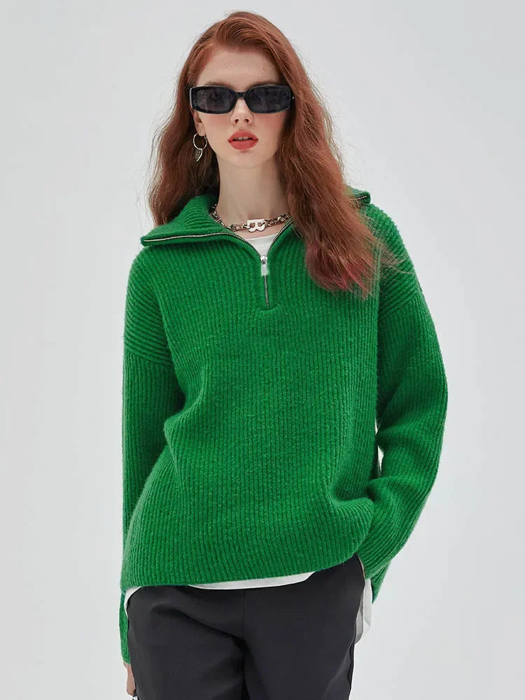 Striped turtleneck women's sweater with zipper