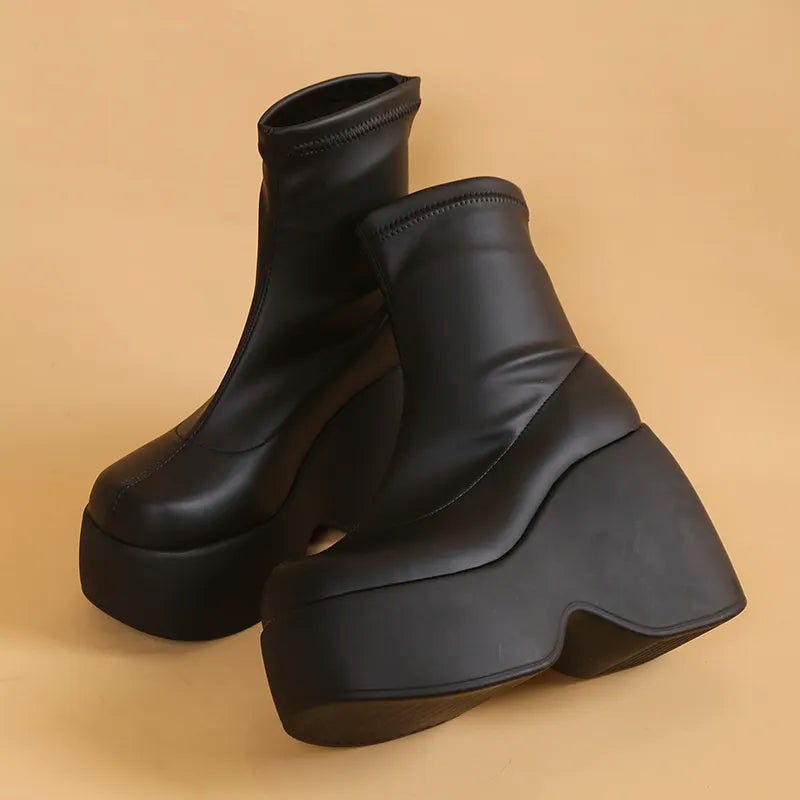 GR | Gothic Chunky Platform Ankle Boots with Zipper
