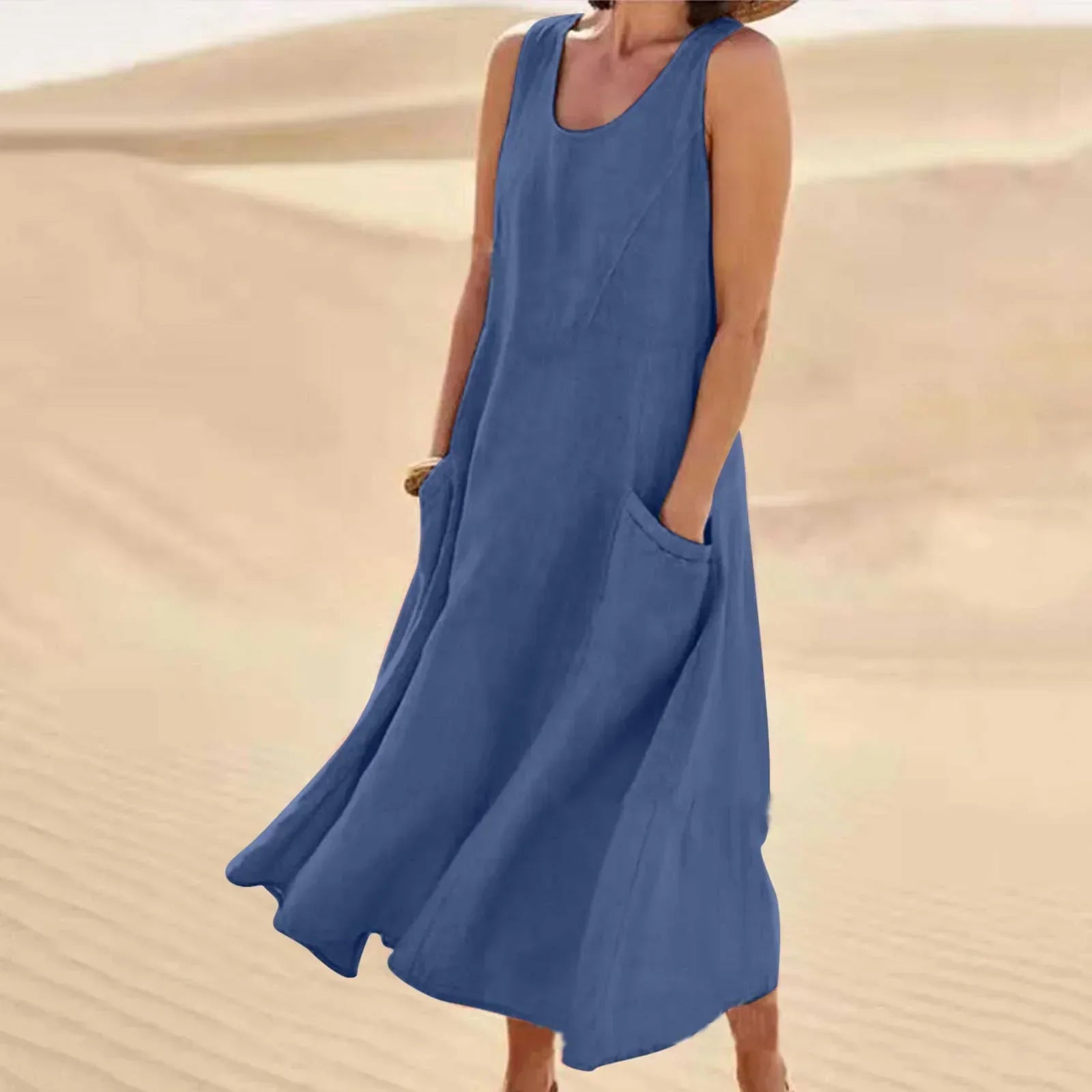 GR | Sleeveless linen dress with pockets for women