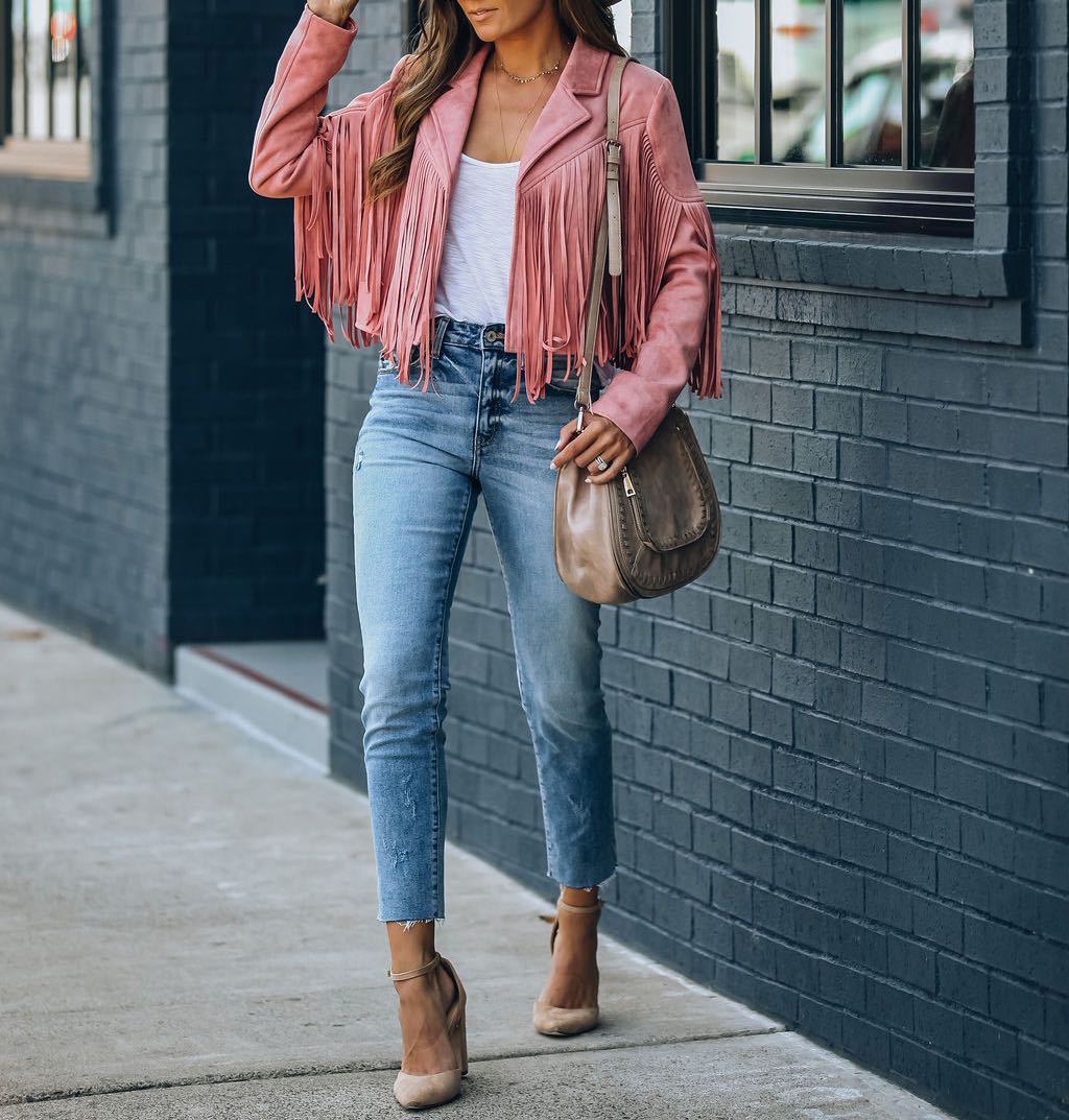 GR Youthful suede jacket trend - fringed cardigan with tassel hem, E-girl biker jacket, 90s vintage streetwear, cool design