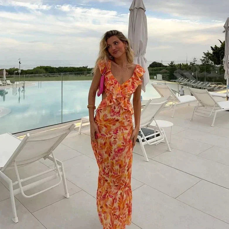 GR | Printed dress with ruffles