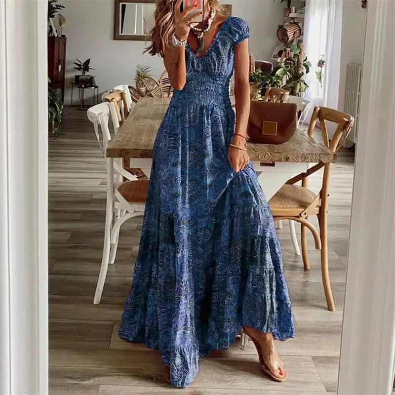 GR | Taille-Knautschende Lange Kleid In Bohemian Stil