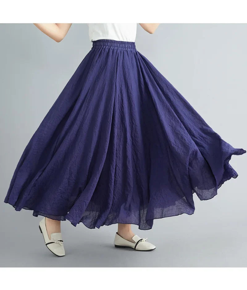 GR | Fashion Cotton Linen Clothing Women's Skirts Maxi Y2K Elegant Beach Saia Ropa Mujer Casual Dress Boho Long Skirts Faldas Harajuku