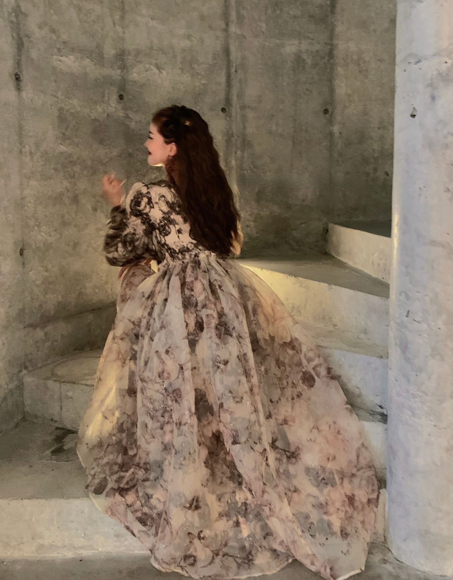 GR | Floral Fairy Princess Dress with Detachable High-Low Skirt Layer 