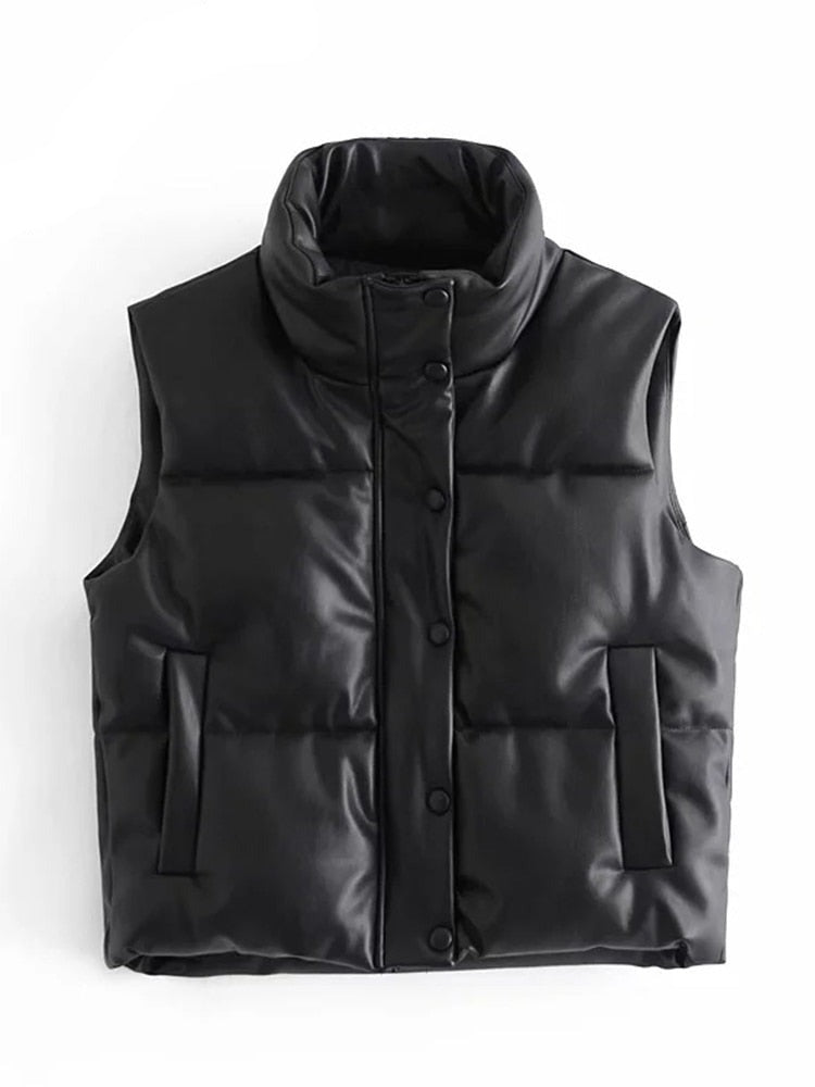 GR Leather Jackets for Women | Elegant Stand-Up Collar Vests | Fashionable Zip-Up Jackets