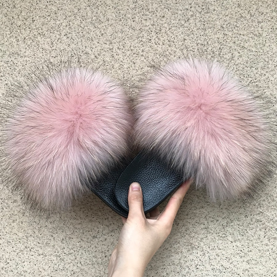 GR | Fluffy real fur flip-flops, slippers, sandals