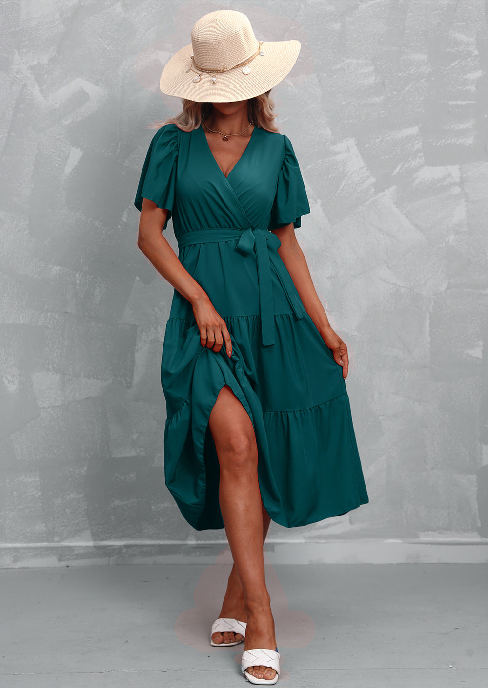 GR - Grünes Midi-Kleid mit Rüschen
