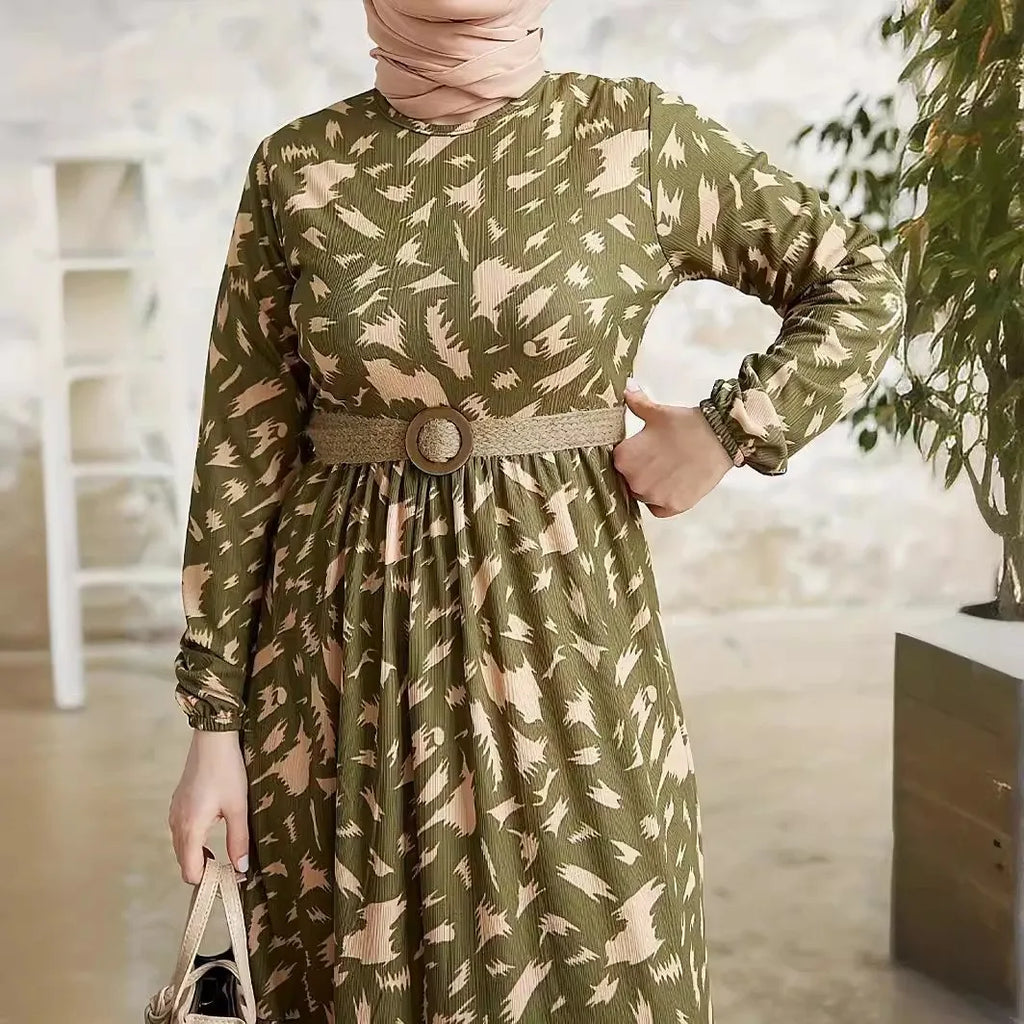 GR | Elegantes Langarm Kleid Gedruckt