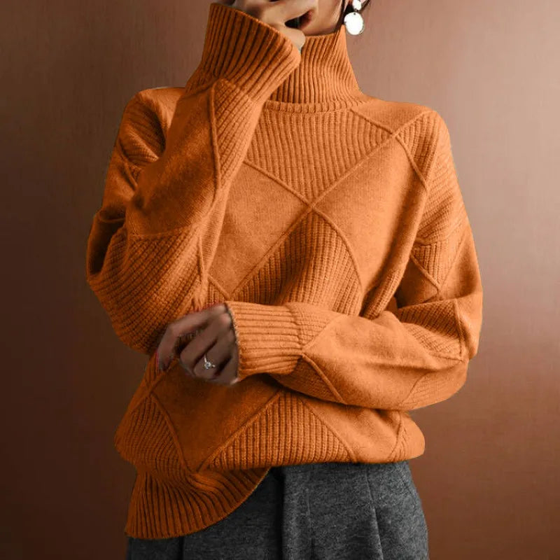 GR - Women's solid color high collar sweater