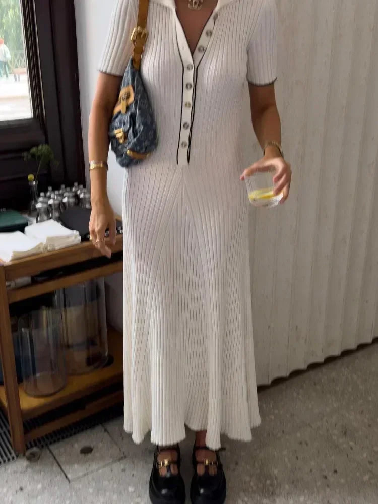 GR | Patchwork Lapel Knit Maxi Dress