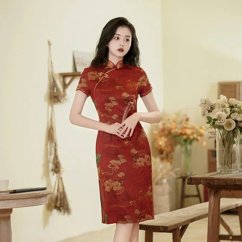 GR | Cheongsam Qipao Fashion Clothing Casual Elegant Ethnic Style Vintage Dress for Women Streetwear Women's Clothing Festive Chinese
