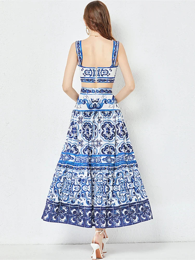 GR Flower Two-Piece Set | Stylish printed top and maxi skirt summer women's set