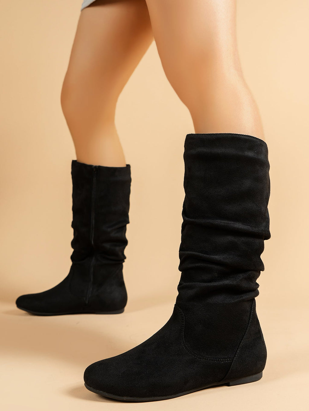 GR | Women's Suede Boots with Side Zipper, Calf-Length, Spring Collection
