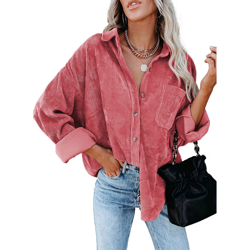 with button placket and pockets