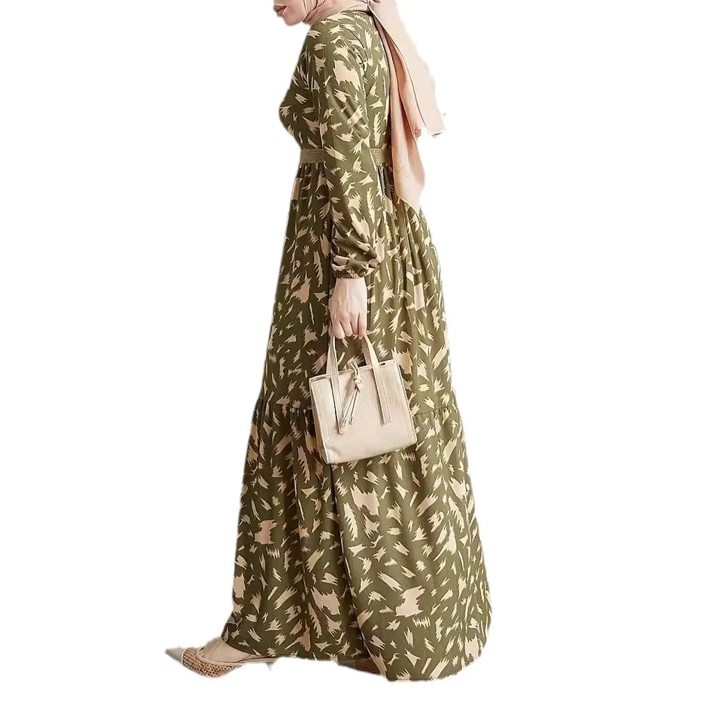 GR | Elegantes Langarm Kleid Gedruckt
