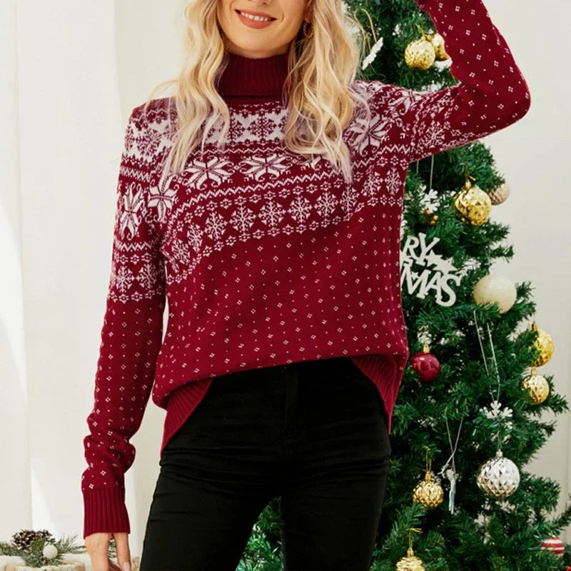 GR - Ugly Christmas Sweater - Vintage Turtleneck Sweater with Snowflake Motif