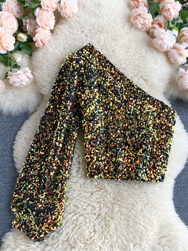 GR | Glittering top with one shoulder strap