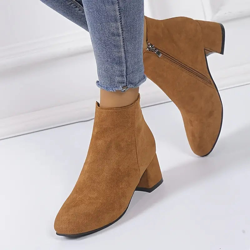GR | Solid color women's ankle boots with thick sole, casual ankle boots with side zip closure