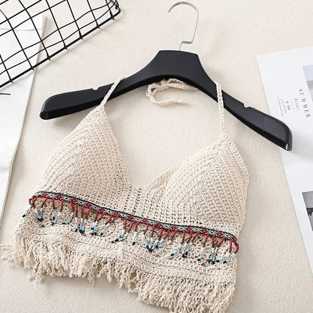 GR | Crochet Boho Style Bikini Bra with Tassel