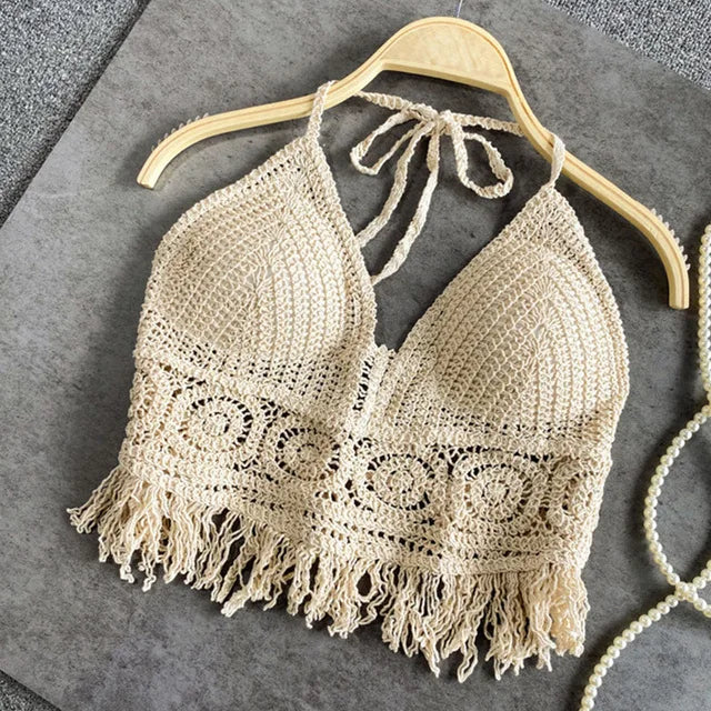 GR | Crochet Boho Style Bikini Bra with Tassel
