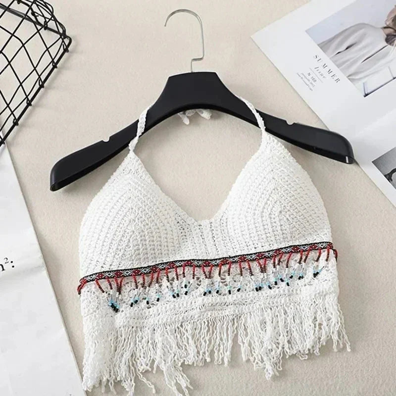 GR | Crochet Boho Style Bikini Bra with Tassel