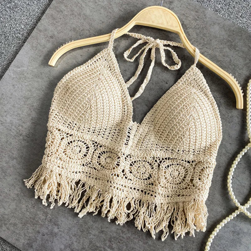 GR | Crochet Boho Style Bikini Bra with Tassel