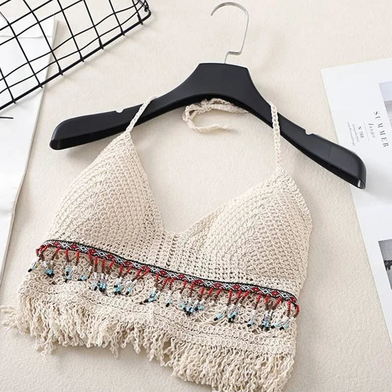 GR | Crochet Boho Style Bikini Bra with Tassel
