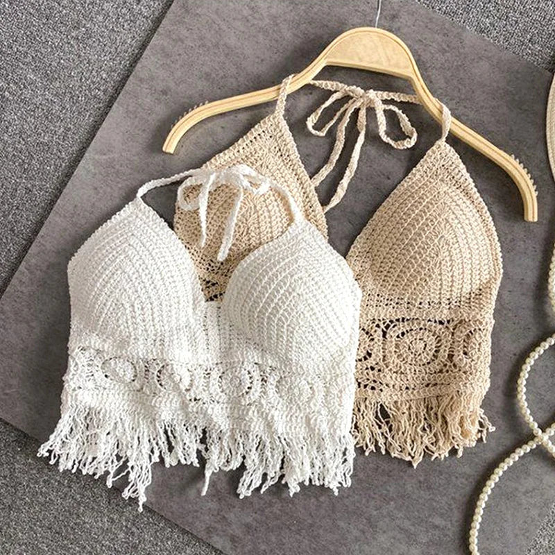 GR | Crochet Boho Style Bikini Bra with Tassel