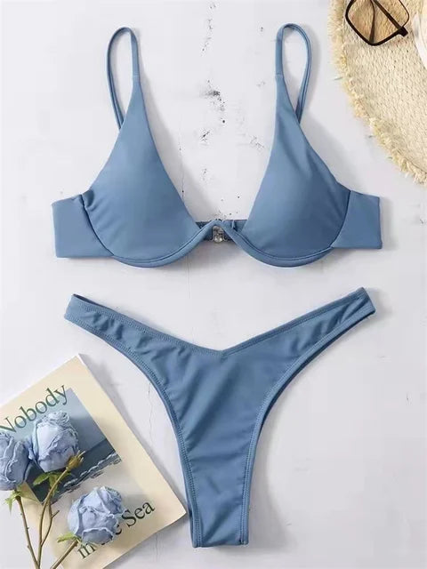 GR – Underwire Bikini Set: Push-up Bra and Thong Swimwear for Women