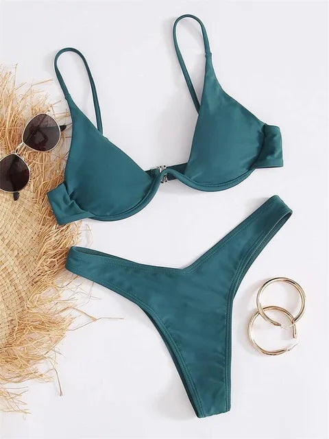 GR – Underwire Bikini Set: Push-up Bra and Thong Swimwear for Women