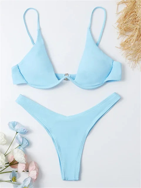 GR – Underwire Bikini Set: Push-up Bra and Thong Swimwear for Women