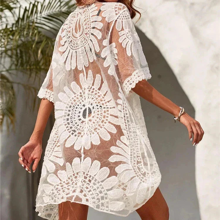 GR | Kimono beach dress with embroidered flowers