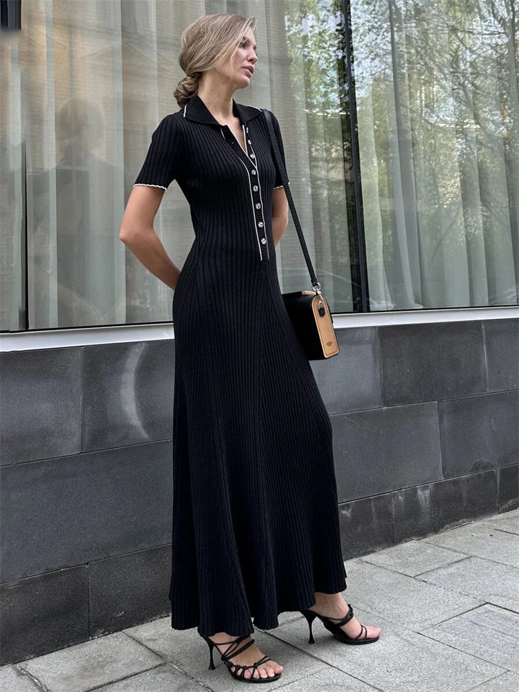 GR | Patchwork Lapel Knit Maxi Dress