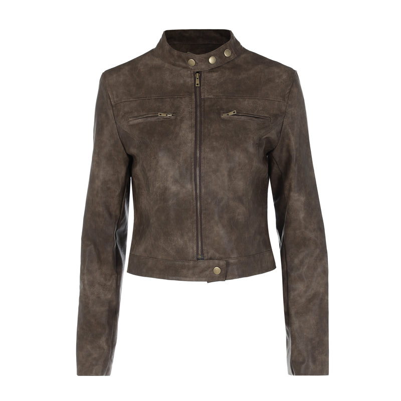 GR | Vintage Kunstlederjacke mit Reißverschlusstaschen