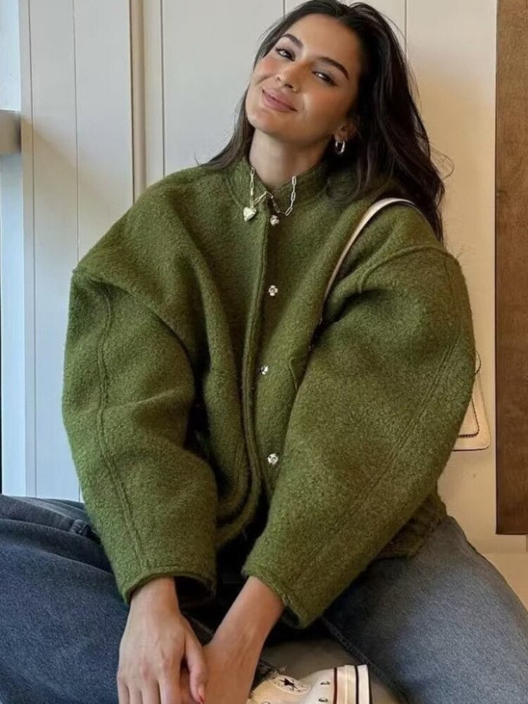 GR - Oversized wool coat with round neck and buttons