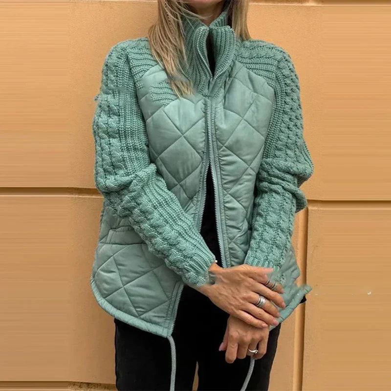 GR | Fashionable quilted jacket with knitted sleeves for women