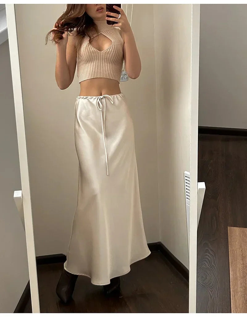 Clara™ - High-waisted satin maxi skirt