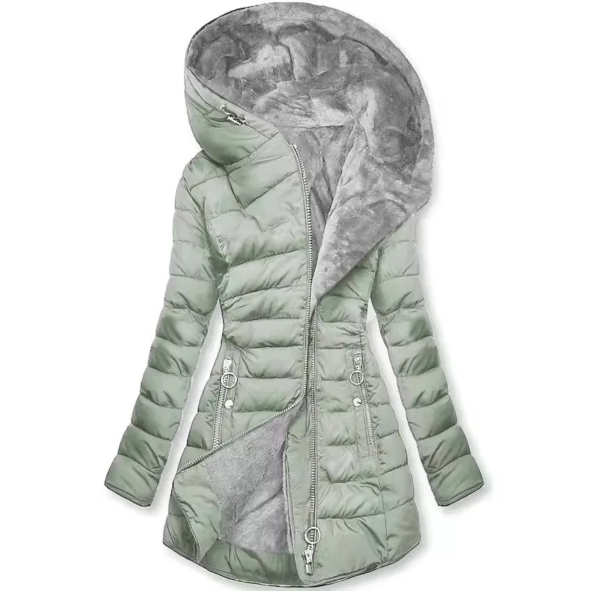 GR - Women's winter coat - With fur collar, hood and zipper