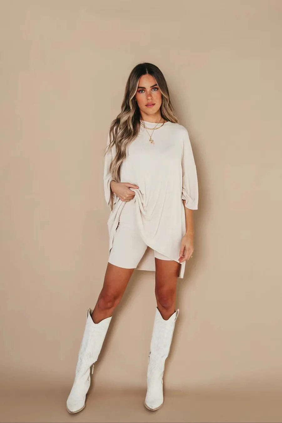 GR | Women's Lounge Set with Oversized T-shirt and Biker Shorts