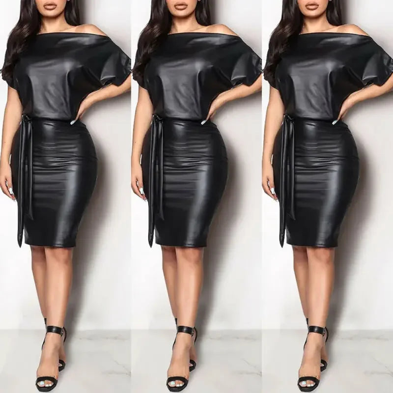 GR | Schulterfreies Kleid aus Kunstleder