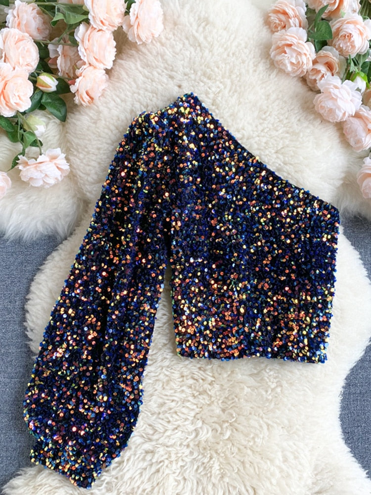 GR | Glittering top with one shoulder strap