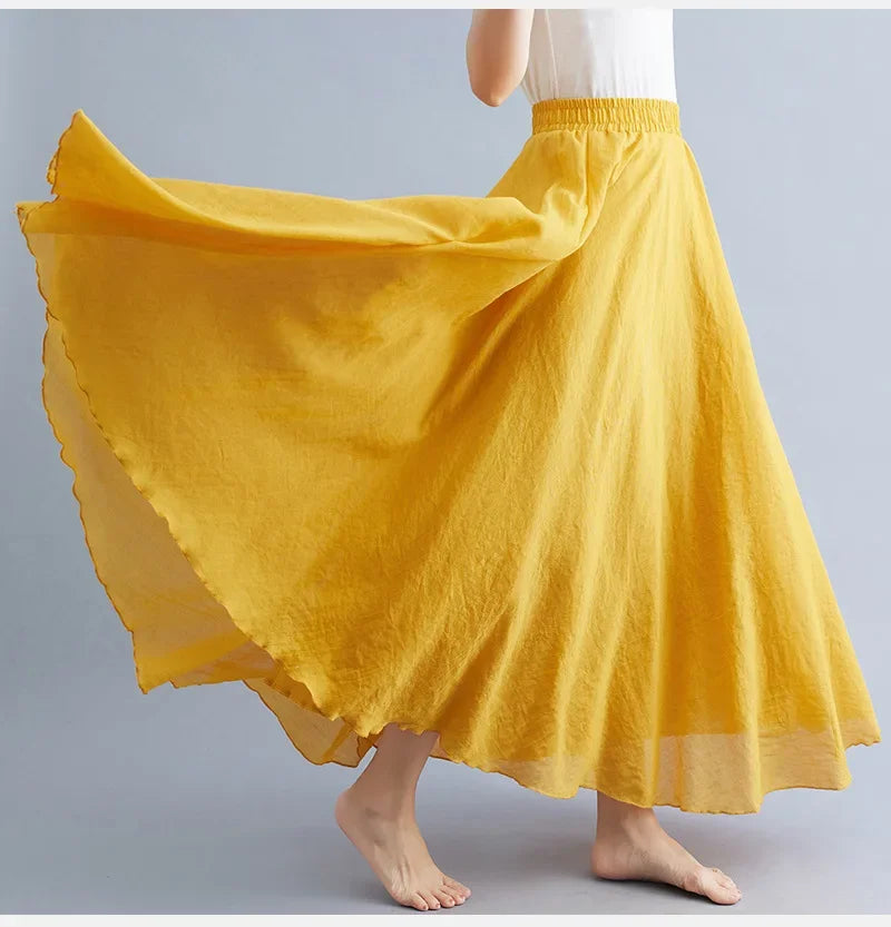 GR | Fashion Cotton Linen Clothing Women's Skirts Maxi Y2K Elegant Beach Saia Ropa Mujer Casual Dress Boho Long Skirts Faldas Harajuku