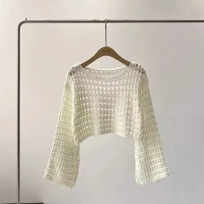 GR | Long crocheted knit top for women