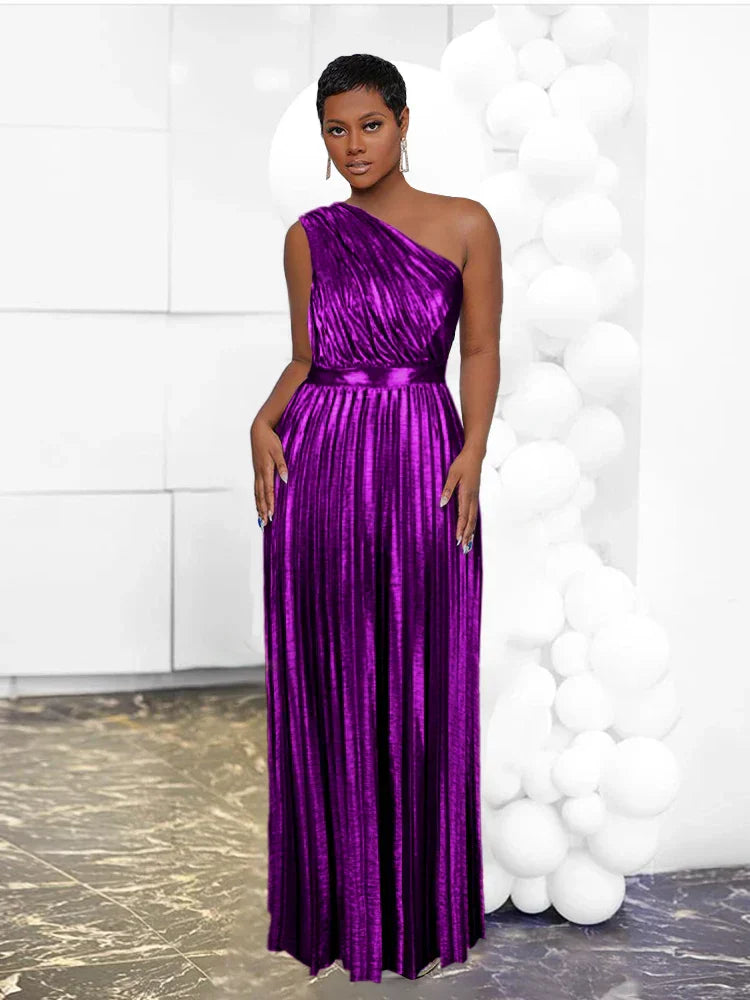 GR | Elegantes One Shoulder Abendkleid in Metallic Optik