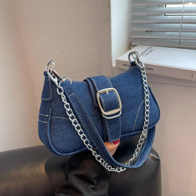 GR | Modern Denim Personalized Design Excellent Structure Shoulder Underarm Small Rectangular Pocket