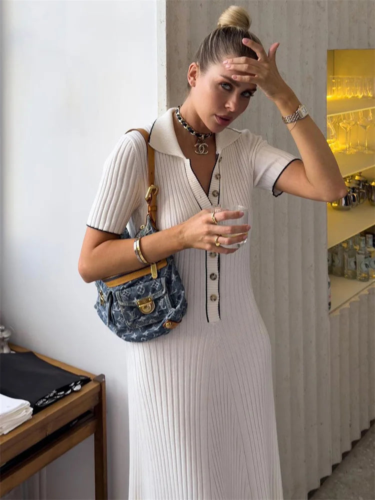 GR | Patchwork Lapel Knit Maxi Dress