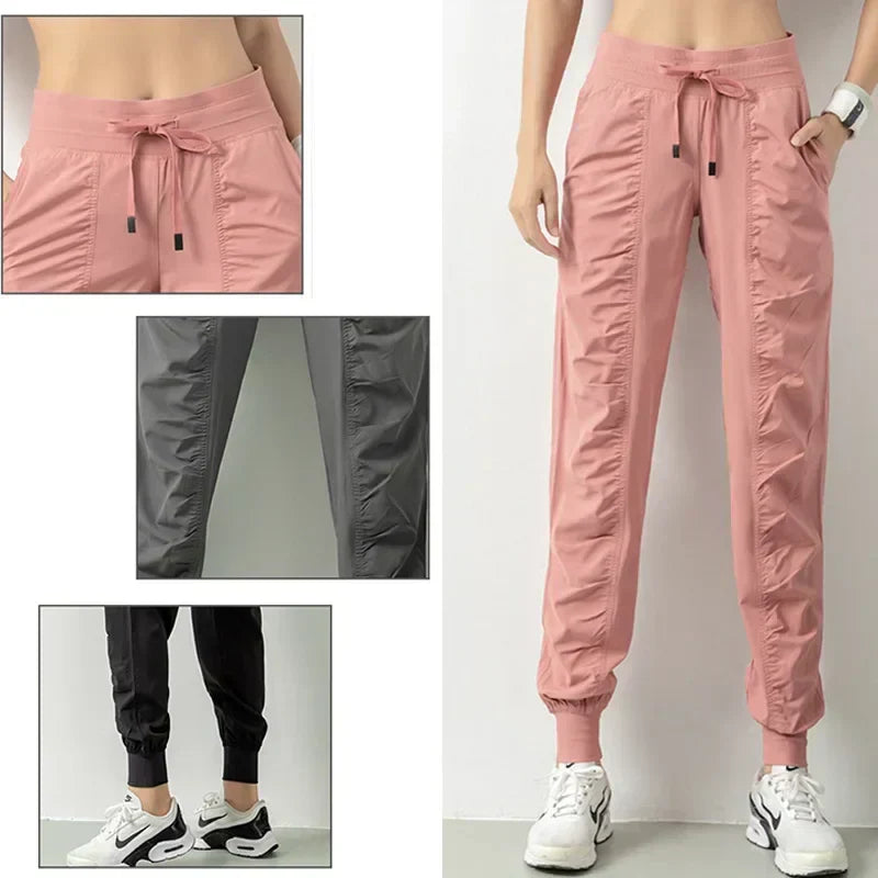 GR | Stoff Schnürsenkel Lauf Sport Joggers Frauen Schnell Trocknend Athletic Fitness Trainings Sweatpants mit Zwei Taschen Bewegung Hosen